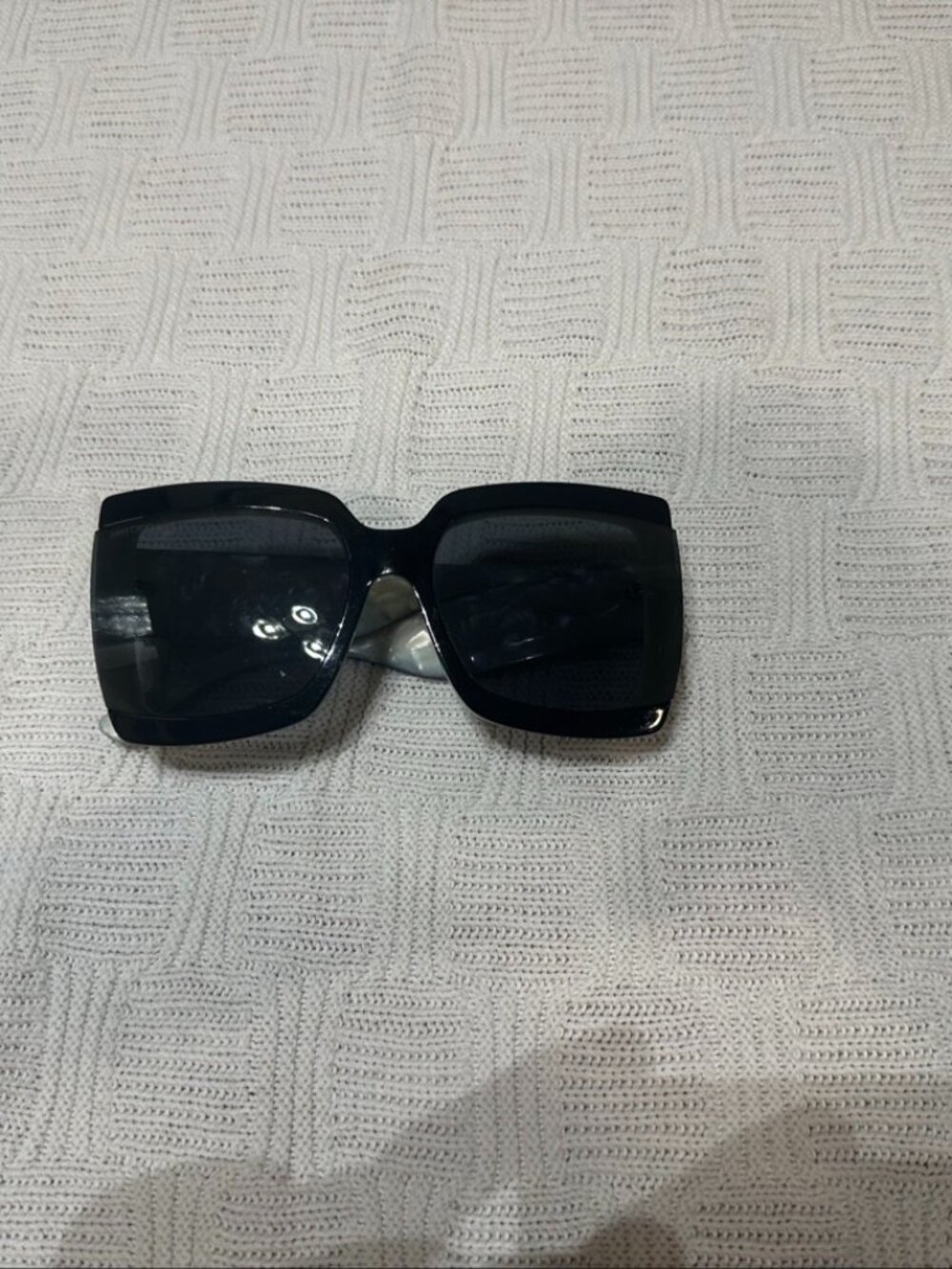 Jimmy Choo White Pearl Marble Oversized Square Sunglasses Gold JC Logo